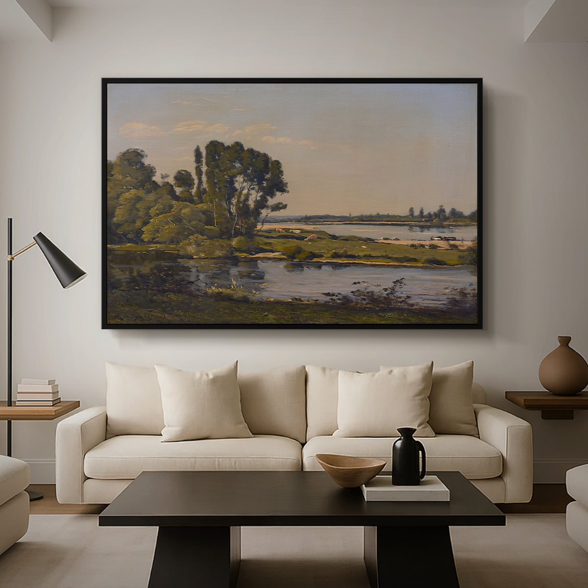 Landscape with a River, 1892 - Floater Framed Canvas Print