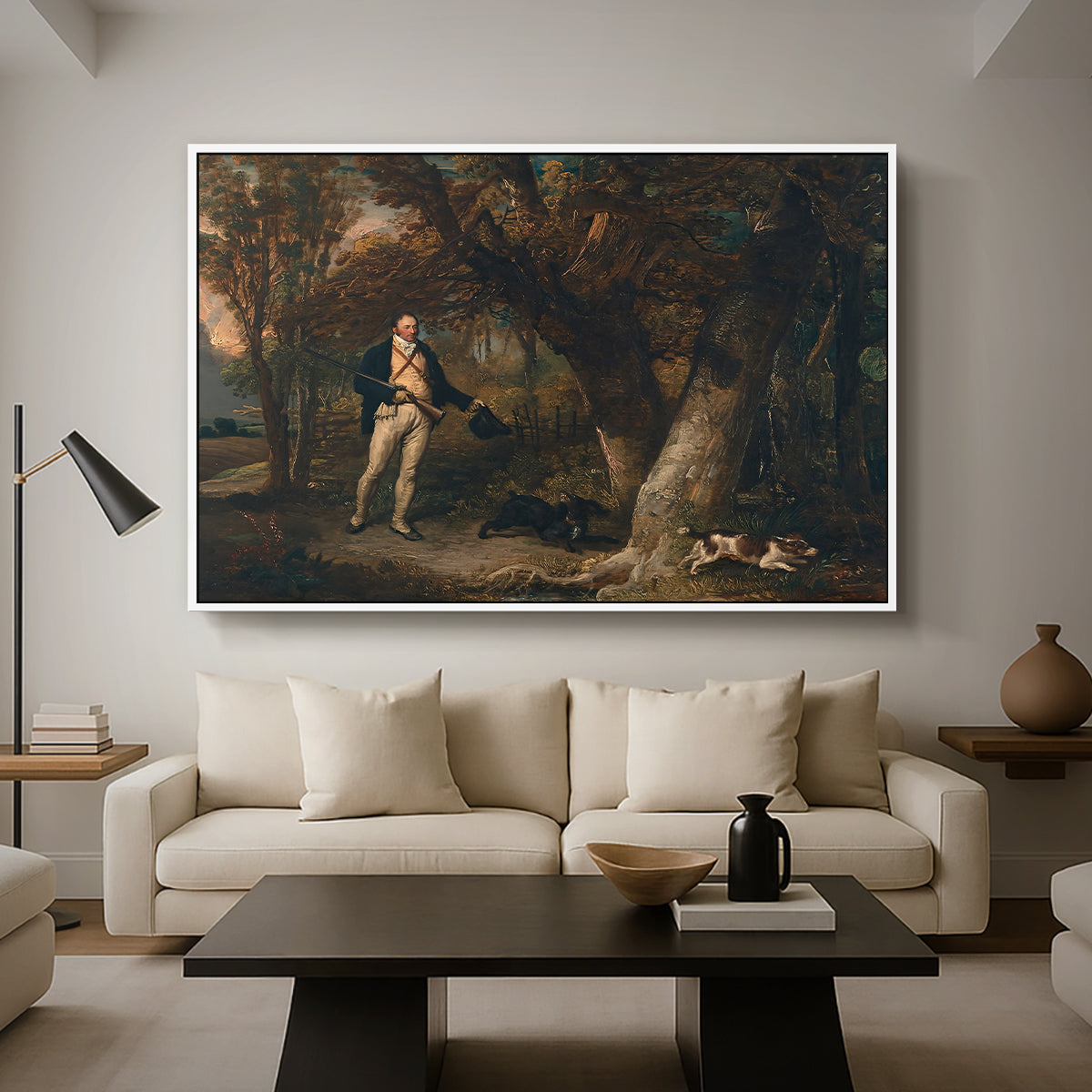 The Reverend Thomas Levett and Favourite Dogs, Cock-Shooting, 1811 - Floater Framed Canvas Print