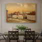 Canvas art print featuring a historic castle courtyard with riders and buildings in structured setting, showcased as a statement wall artwork