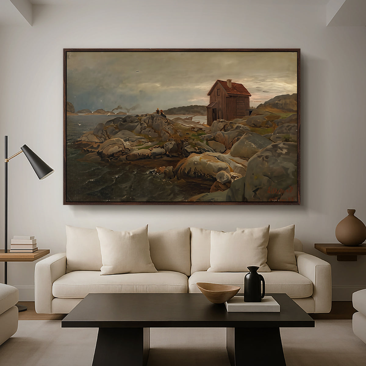 A Fisherman's Home, Lillesand, 1858 - Floater Framed Canvas Print