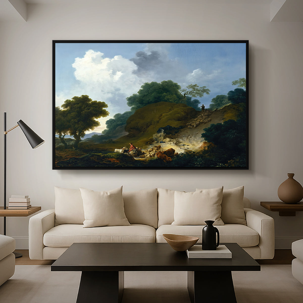 Landscape with Shepherds and Flock of Sheep, c. 1763-1765 - Floater Framed Canvas Print