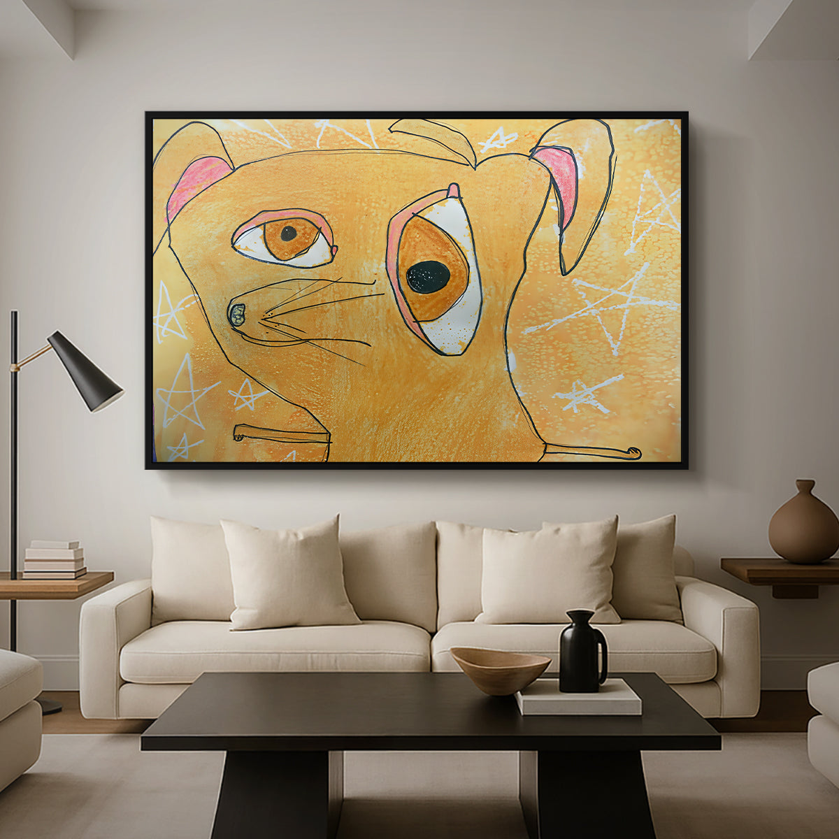 Cubist Dog with Stars (Student Art) - Floater Framed Canvas Print
