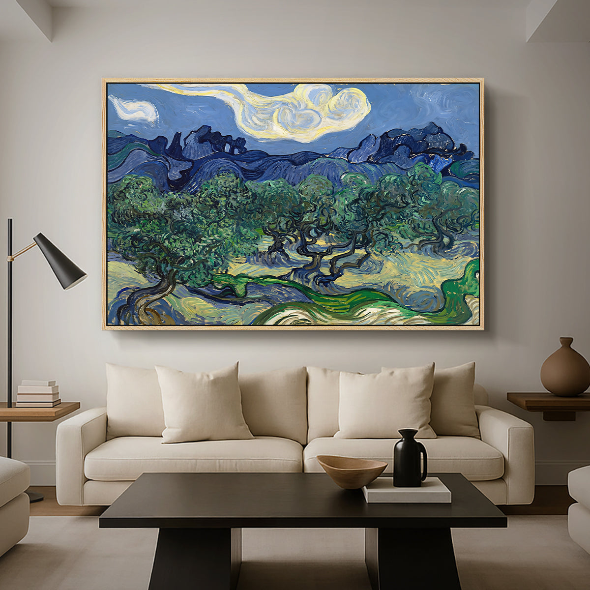Olive Trees with the Alpilles in the Background, 1889 - Floater Framed Canvas Print