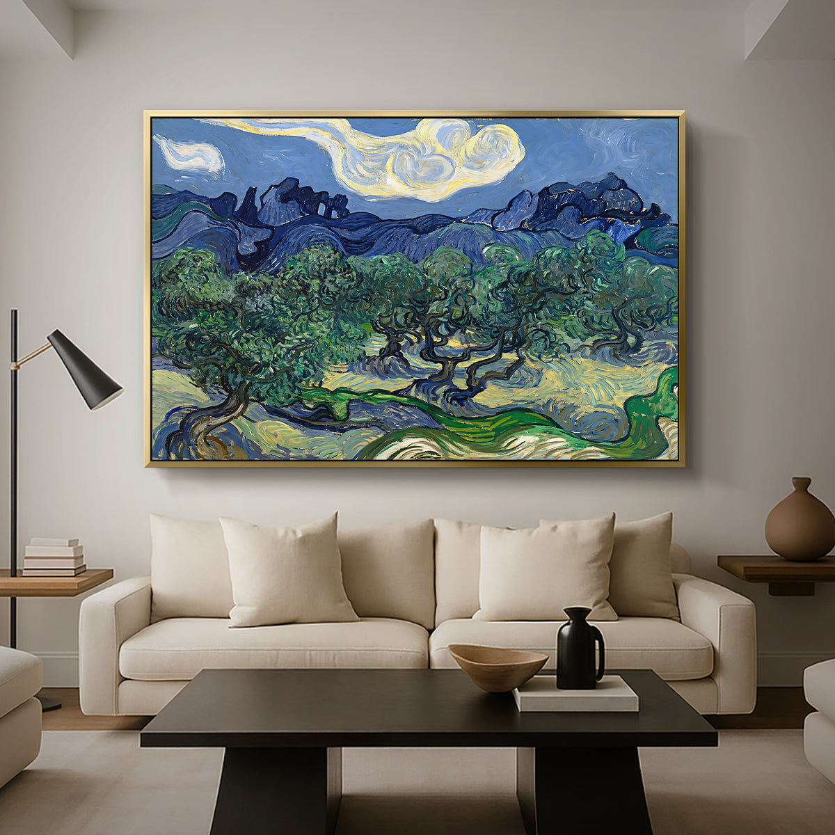 Olive Trees with the Alpilles in the Background, 1889 - Floater Framed Canvas Print