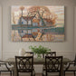 Canvas art print featuring a farmhouse in simplified landscape with bold outlines, showcased as a statement wall artwork