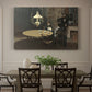Canvas art print featuring a dimly lit interior with table setting and figure seated after meal, showcased as a statement wall artwork
