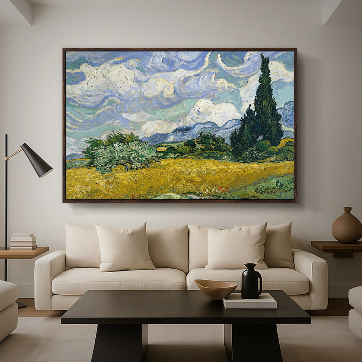 Wheat Field with Cypresses, 1889 - Floater Framed Canvas Print