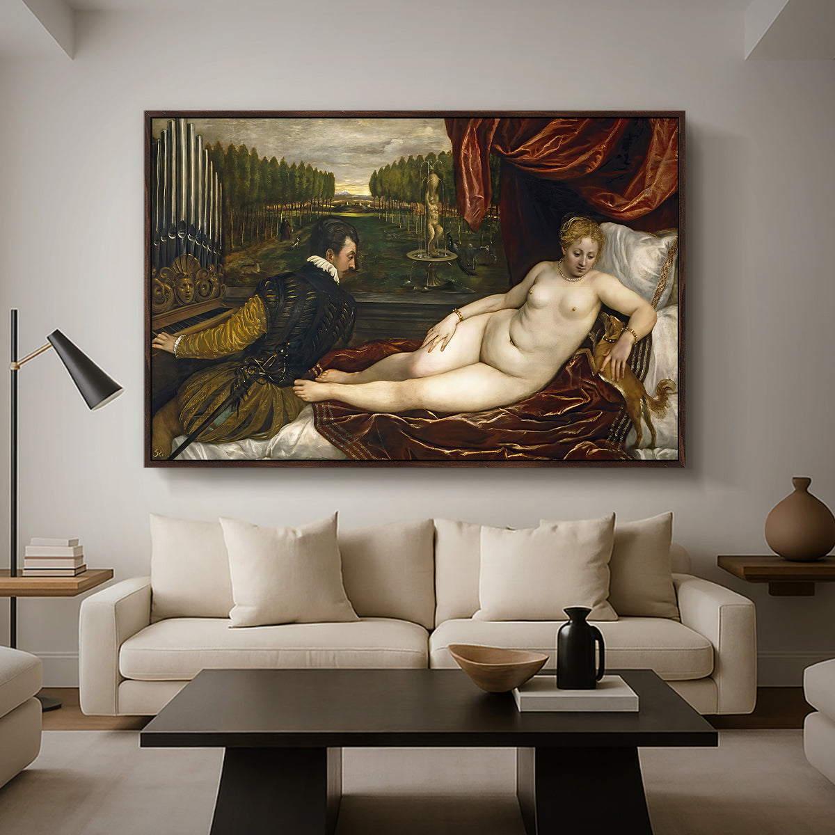 Venus with an Organist and a Dog, c. 1550 - Floater Framed Canvas Print