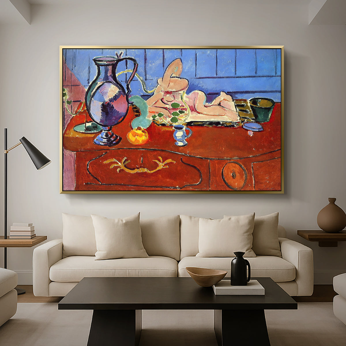 Still Life with a Pewter Jug and Pink Statuette, 1910 - Floater Framed Canvas Print