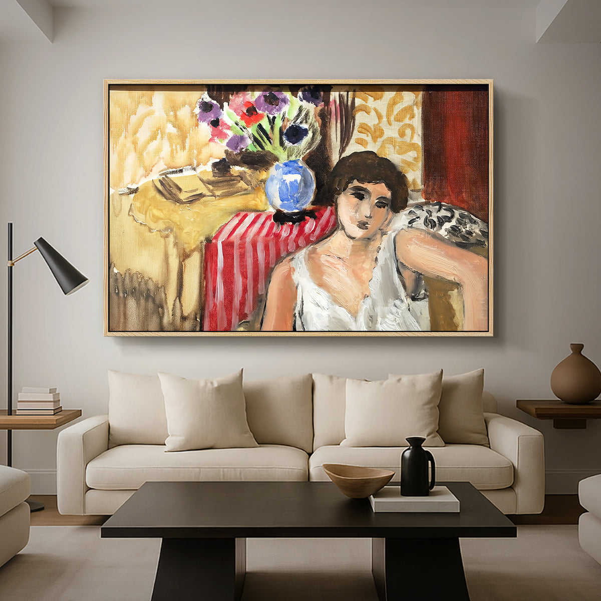 Woman Seated in an Armchair, c. 1920 - Floater Framed Canvas Print