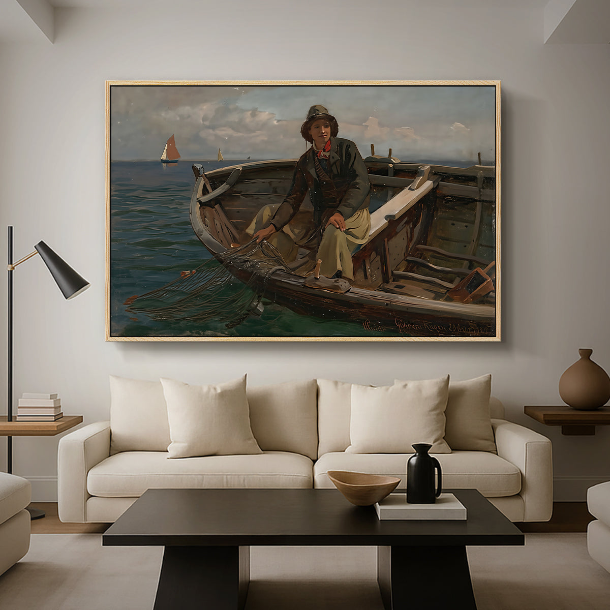 Fishermen from Rügen, 1882 - Floater Framed Canvas Print
