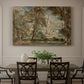 Canvas art print featuring a cathedral rising above landscape with trees and field, showcased as a statement wall artwork