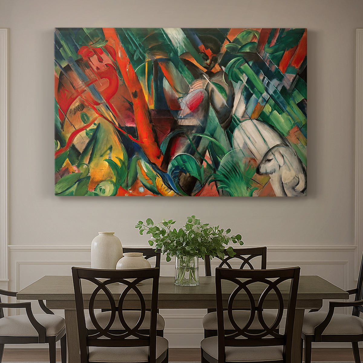 Canvas art print featuring an abstract composition suggesting rainfall through diagonal lines and color patterns, showcased as a statement wall artwork