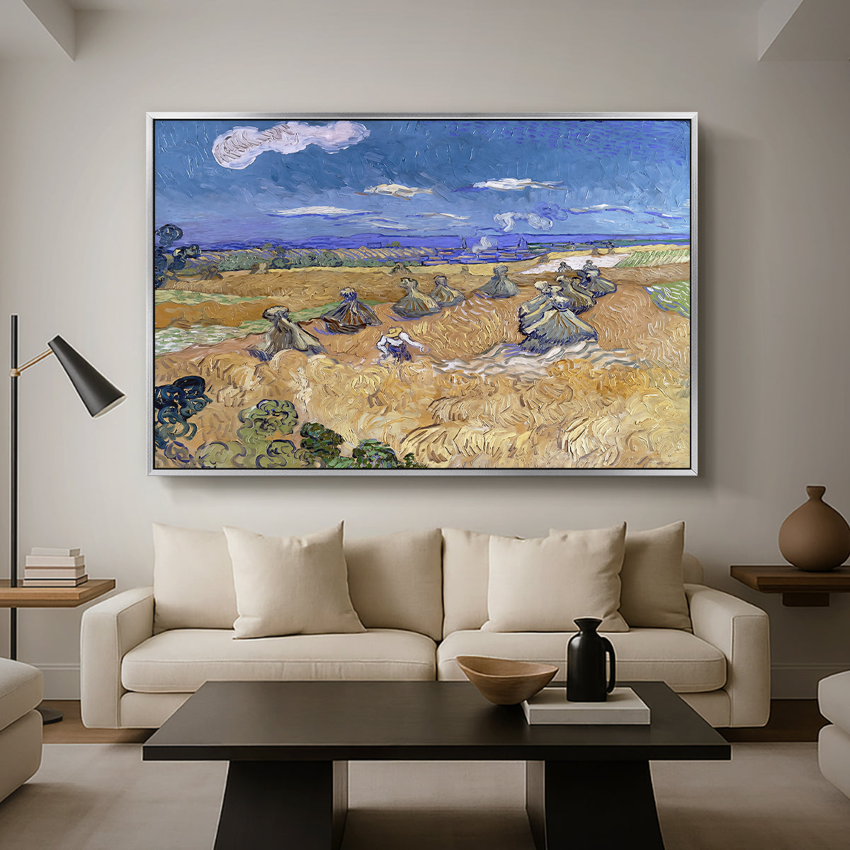 Wheat Field with Reaper, Auvers, 1888 - Floater Framed Canvas Print