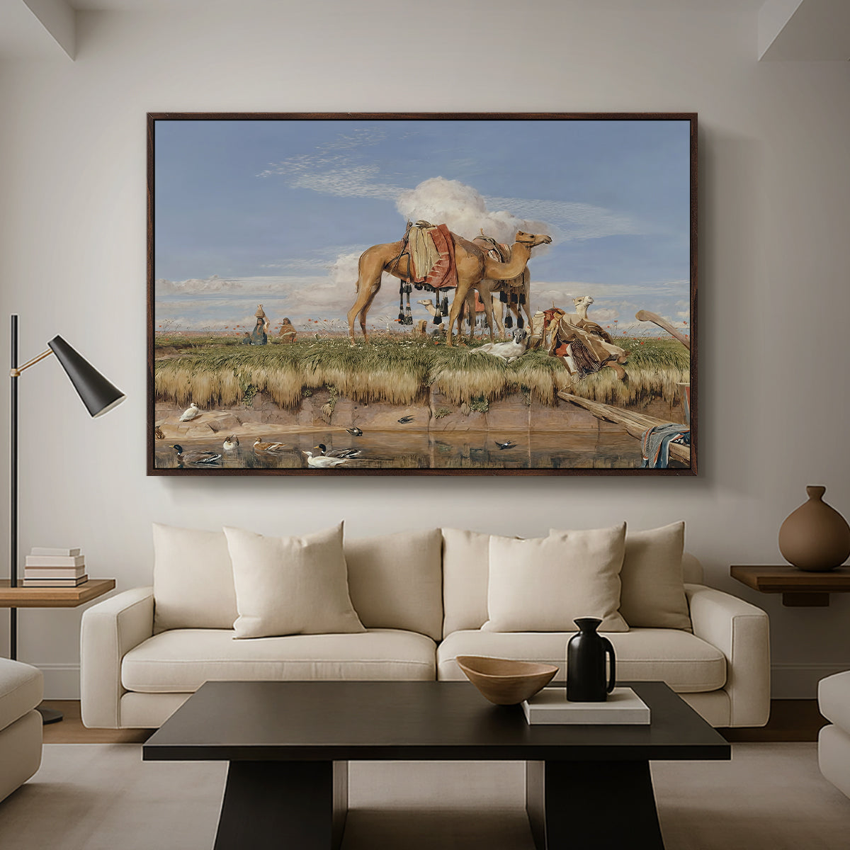 On the Banks of the Nile, Upper Egypt, 1876 - Floater Framed Canvas Print