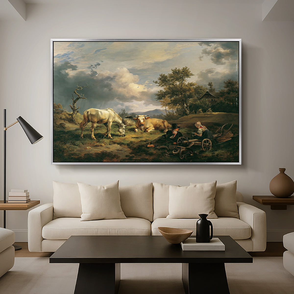 Young Peasant Couple Resting in the Field, 1829 - Floater Framed Canvas Print