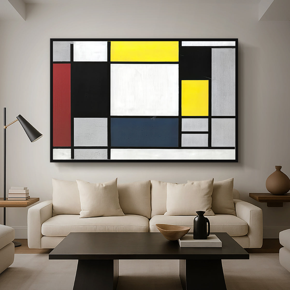 Composition with Yellow, Red, Black, Blue, and Gray, 1920 - Floater Framed Canvas Print