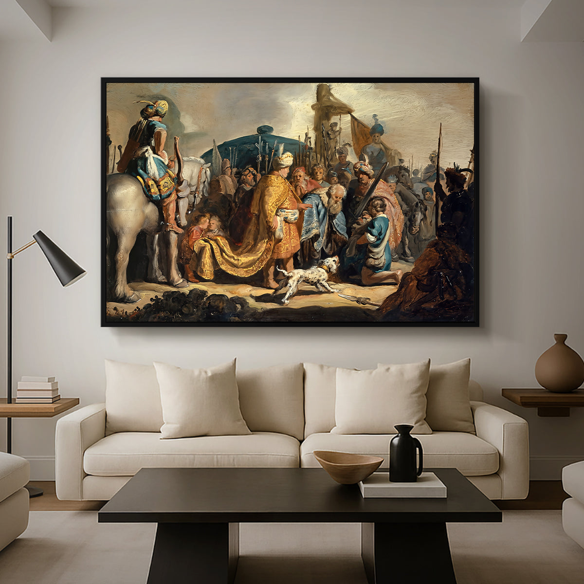 David with Goliath's Head in front of Saul, for Rembrandt, 1627 - Floater Framed Canvas Print