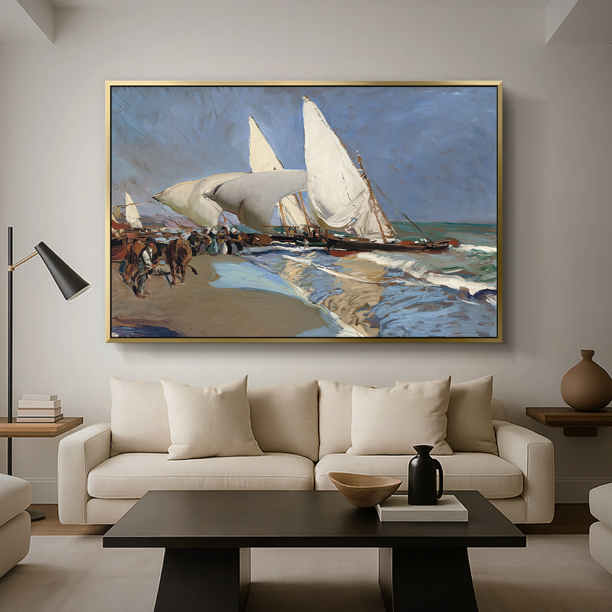 The Beach at Valencia, 1908 - Floater Framed Canvas Print