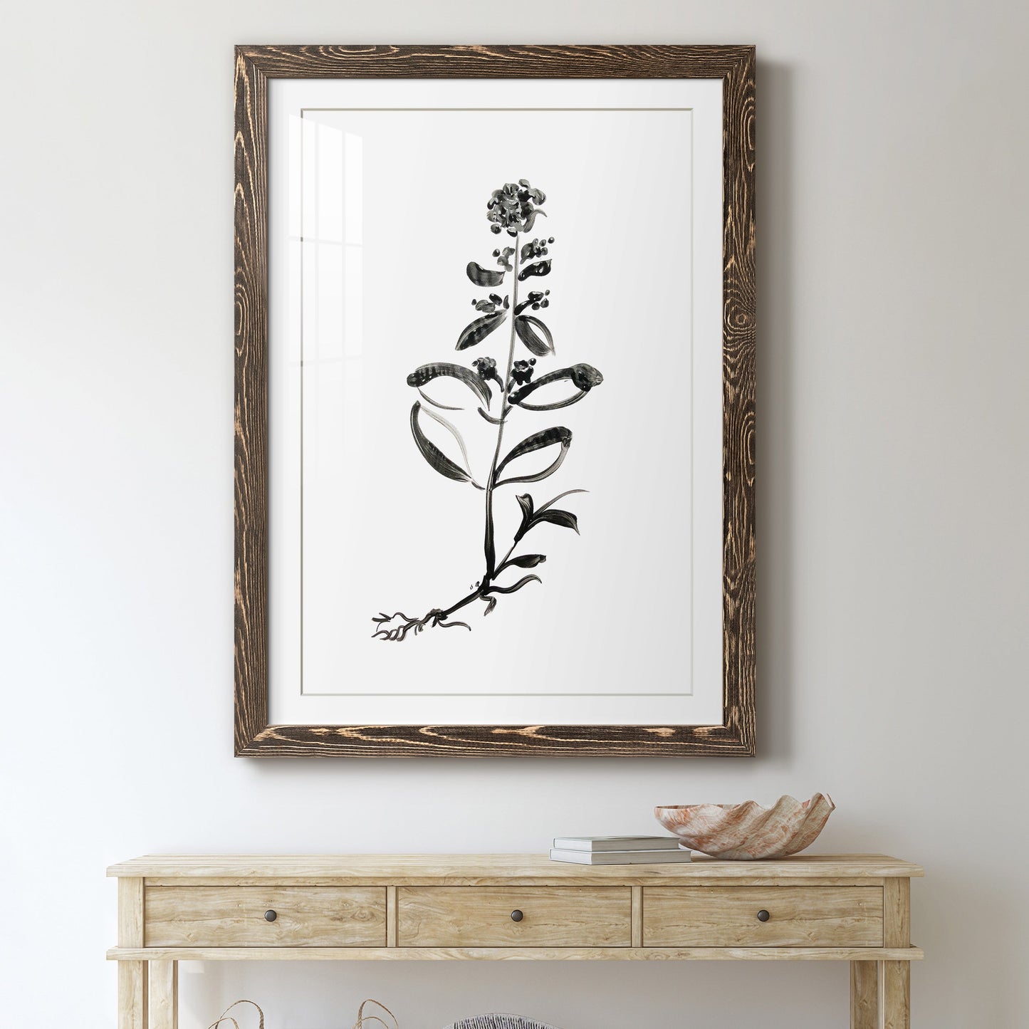 Inky Botanical III - Premium Framed Print - Distressed Barnwood Frame - Ready to Hang