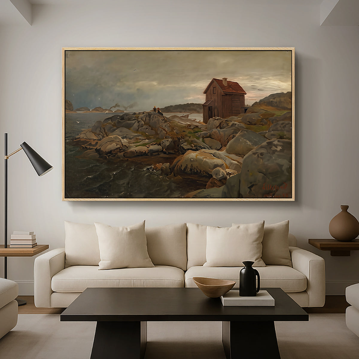A Fisherman's Home, Lillesand, 1858 - Floater Framed Canvas Print