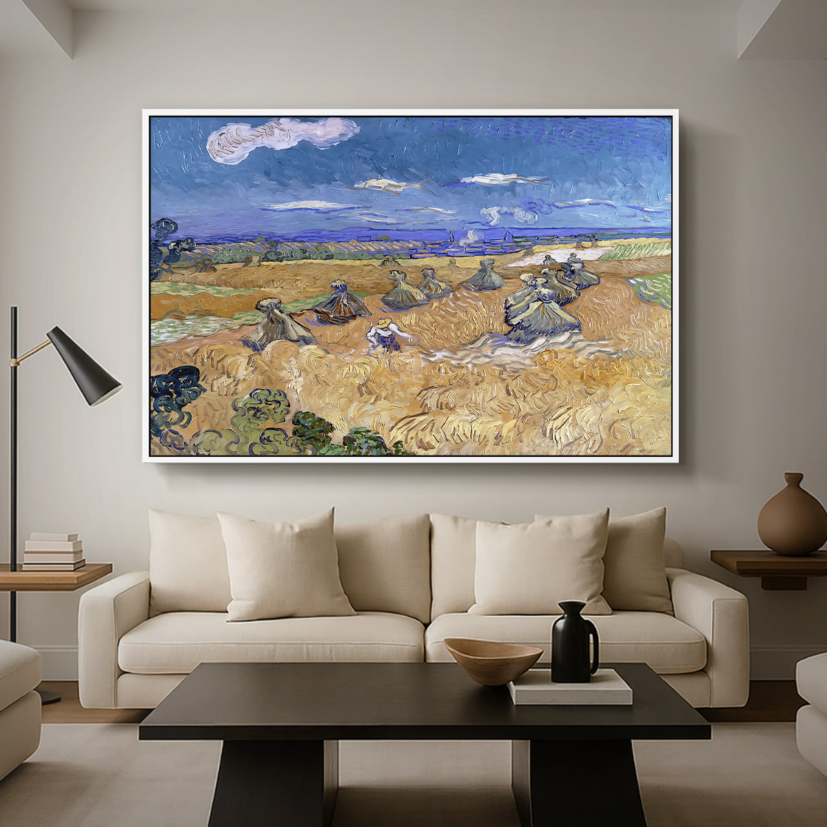 Wheat Field with Reaper, Auvers, 1888 - Floater Framed Canvas Print