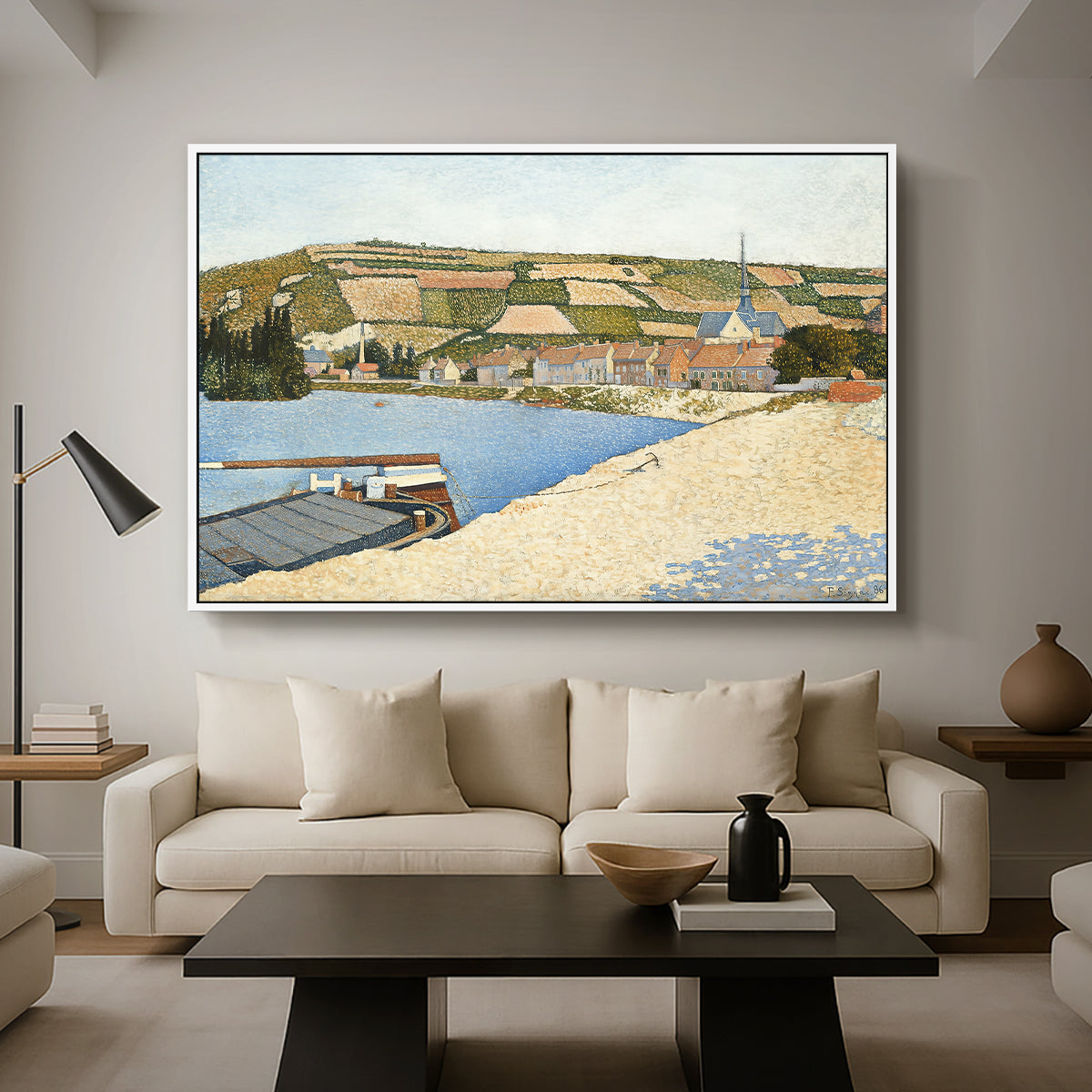 The Riverbank, Les Andelys, 1886 - Floater Framed Canvas Print