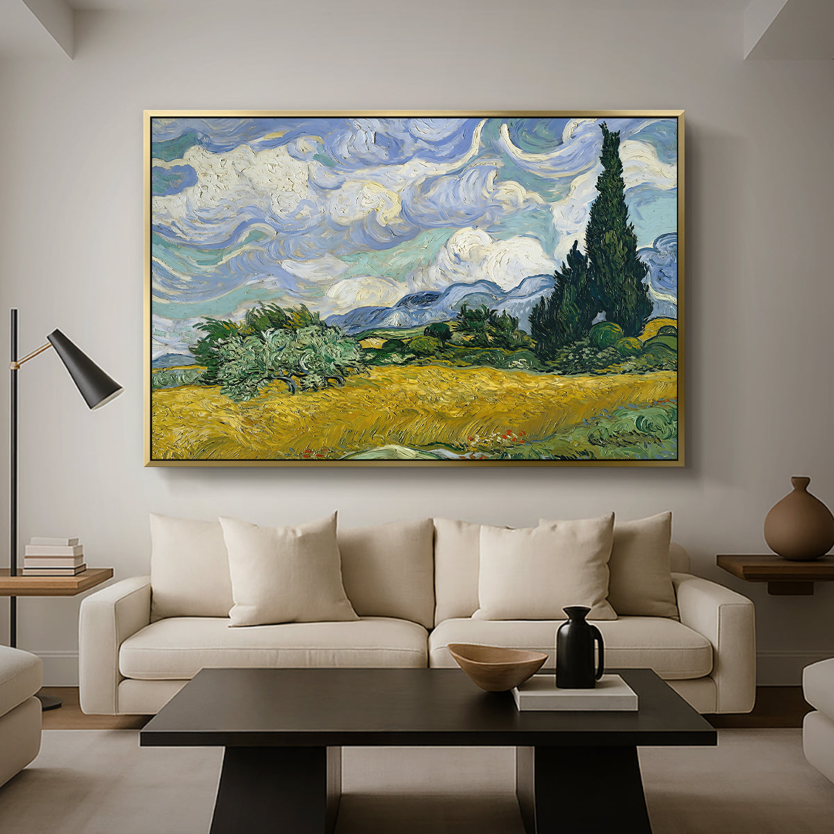 Wheat Field with Cypresses, 1889 - Floater Framed Canvas Print