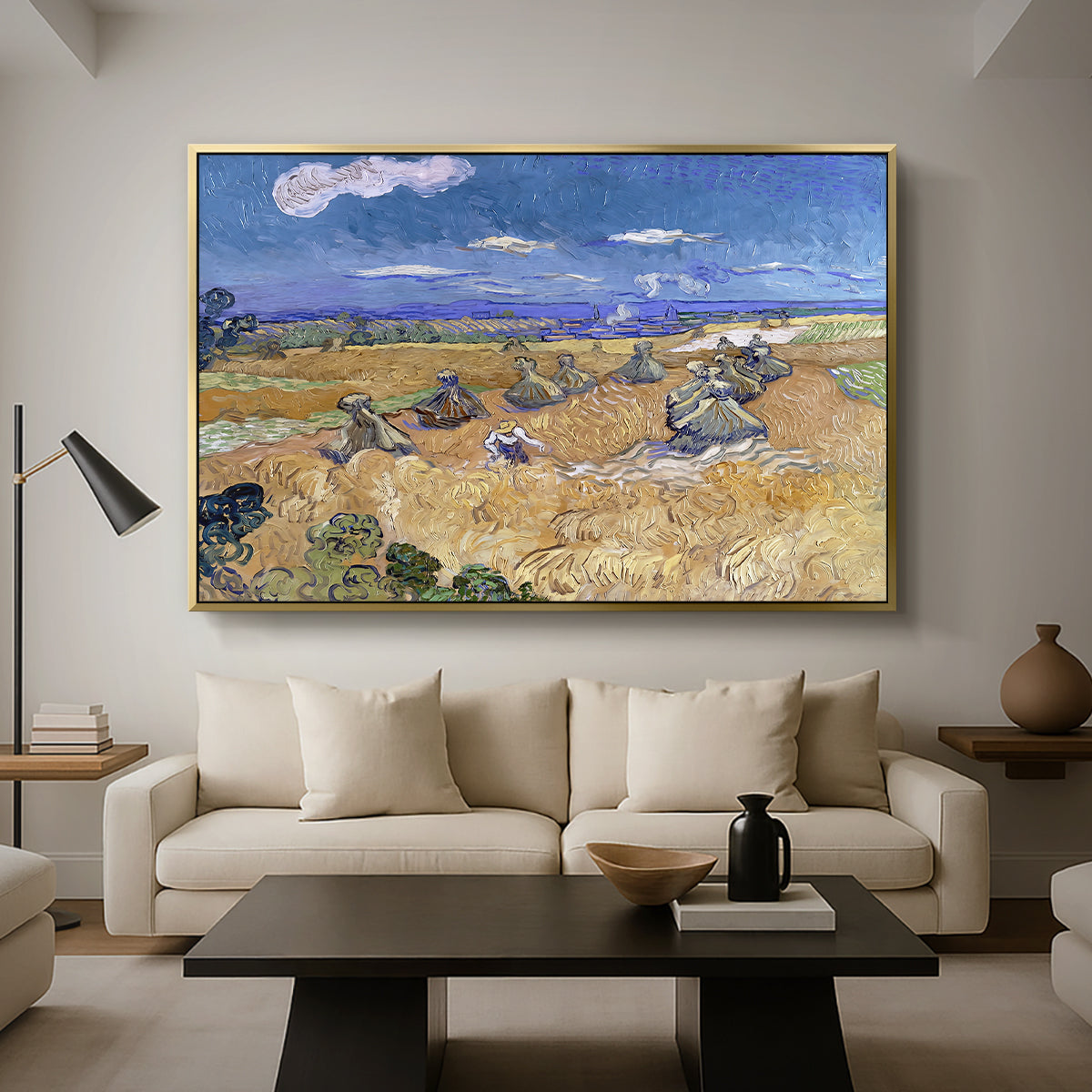 Wheat Field with Reaper, Auvers, 1888 - Floater Framed Canvas Print