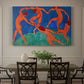 Canvas art print featuring dancing figures holding hands in a circular rhythm against a bold background, showcased as a statement wall artwork