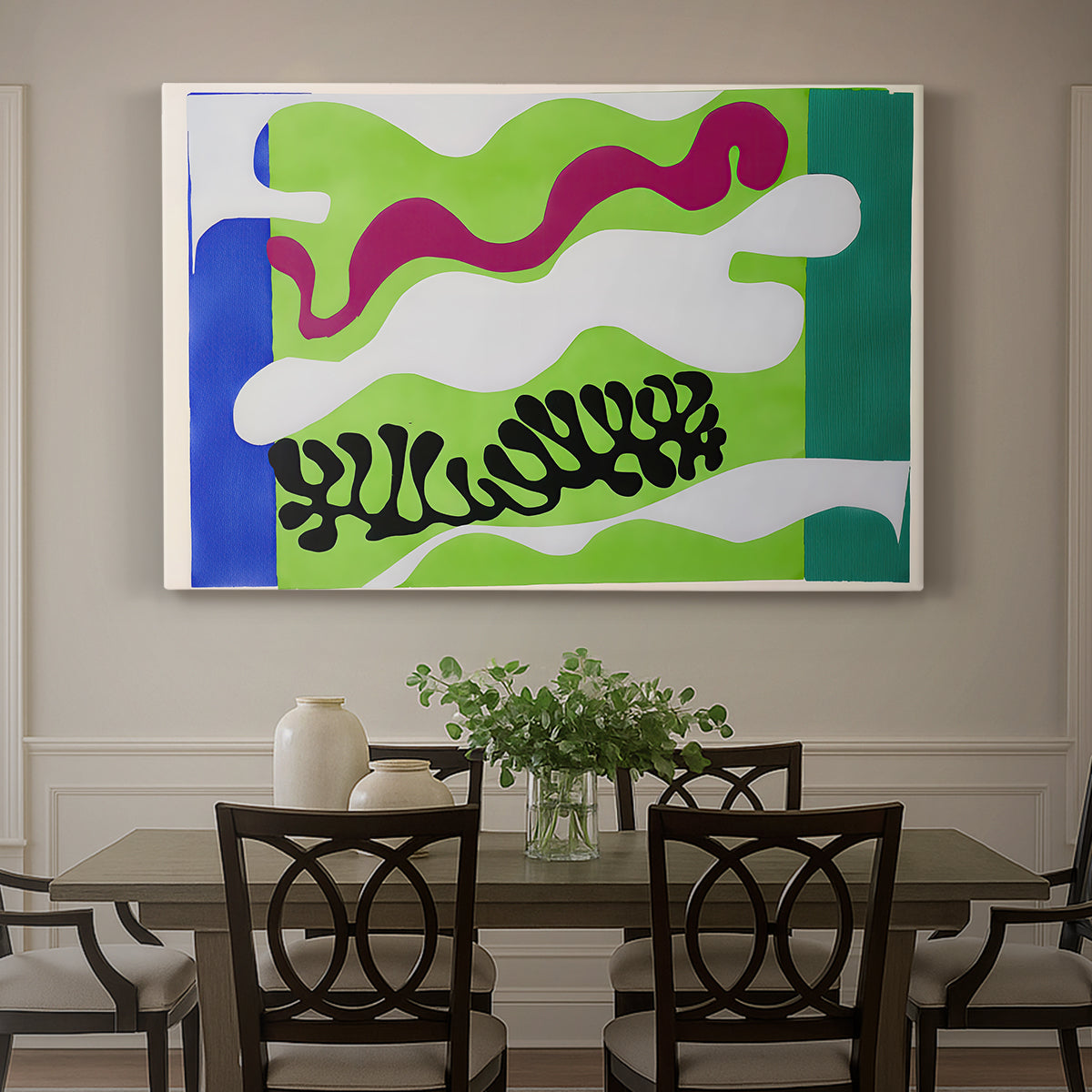 Canvas art print featuring an abstract composition suggesting water and aquatic forms, showcased as a statement wall artwork