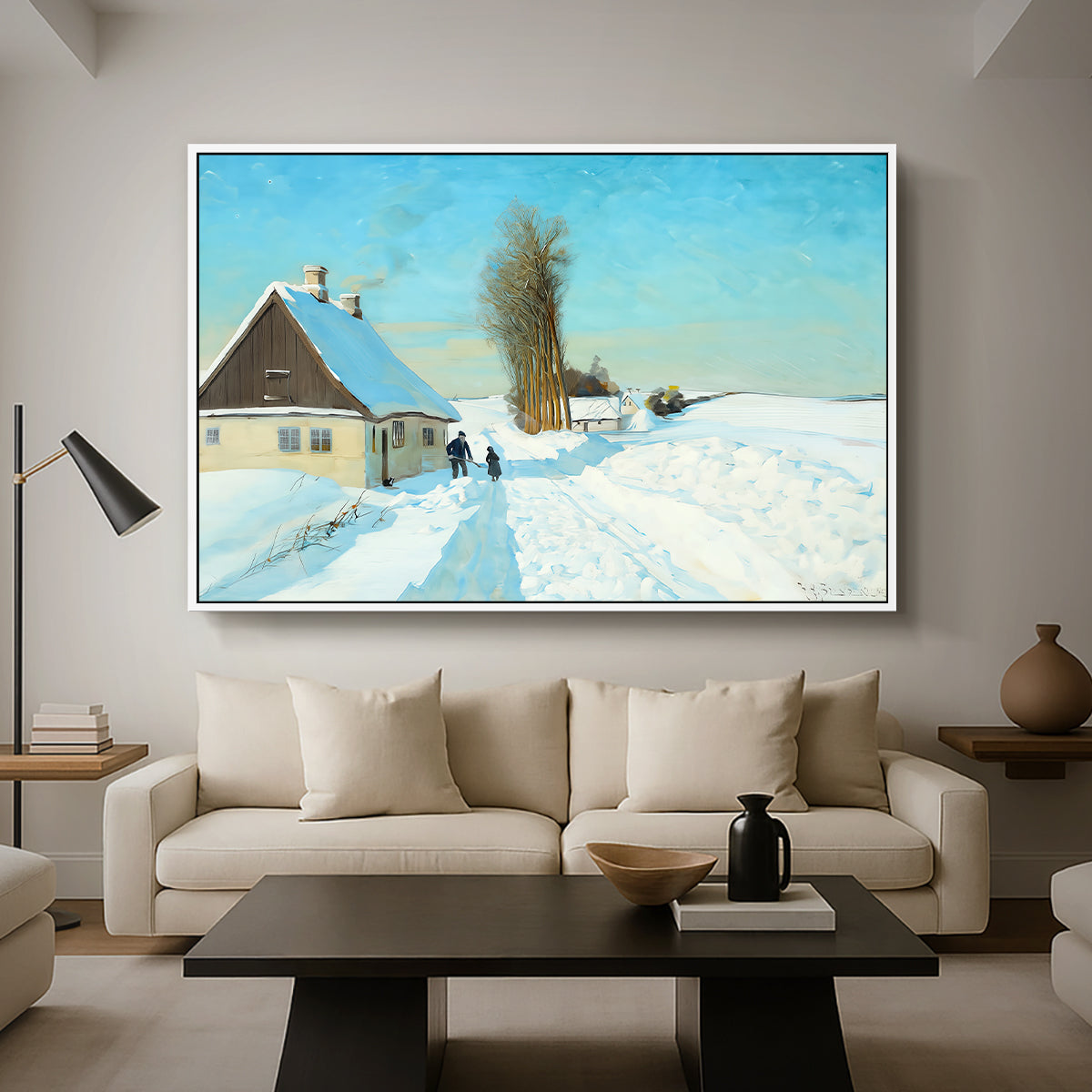 Shoveling Snow on a Beautiful Winter Day, c. 1898 - Floater Framed Canvas Print