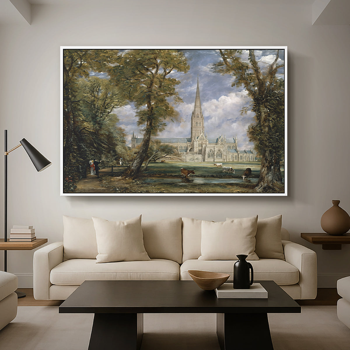 Salisbury Cathedral from the Bishop's Grounds, c. 1825 - Floater Framed Canvas Print