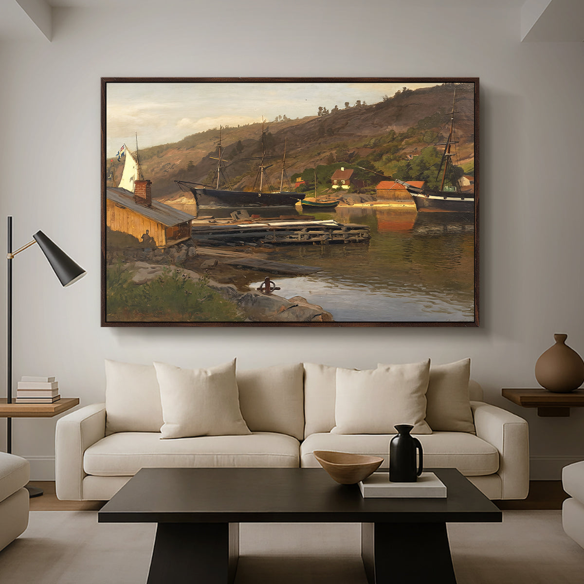 Landingsbrygge Husvik, Drøbak, 1875 - Floater Framed Canvas Print