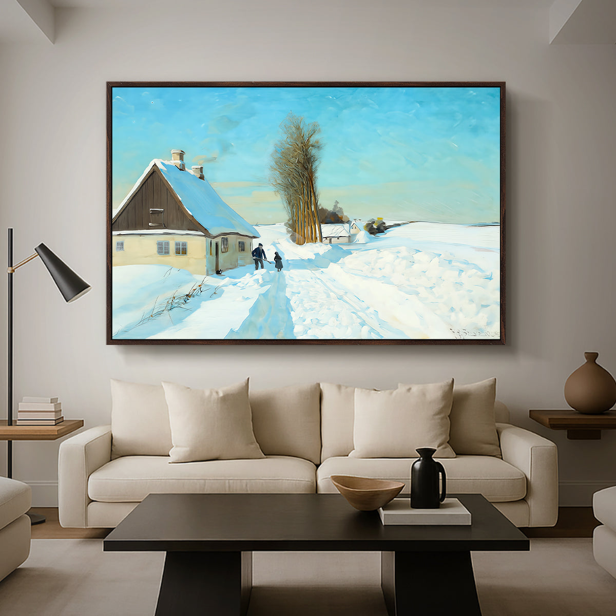 Shoveling Snow on a Beautiful Winter Day, c. 1898 - Floater Framed Canvas Print