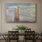 Canvas art print featuring three women standing together on beach in flowing dresses, showcased as a statement wall artwork