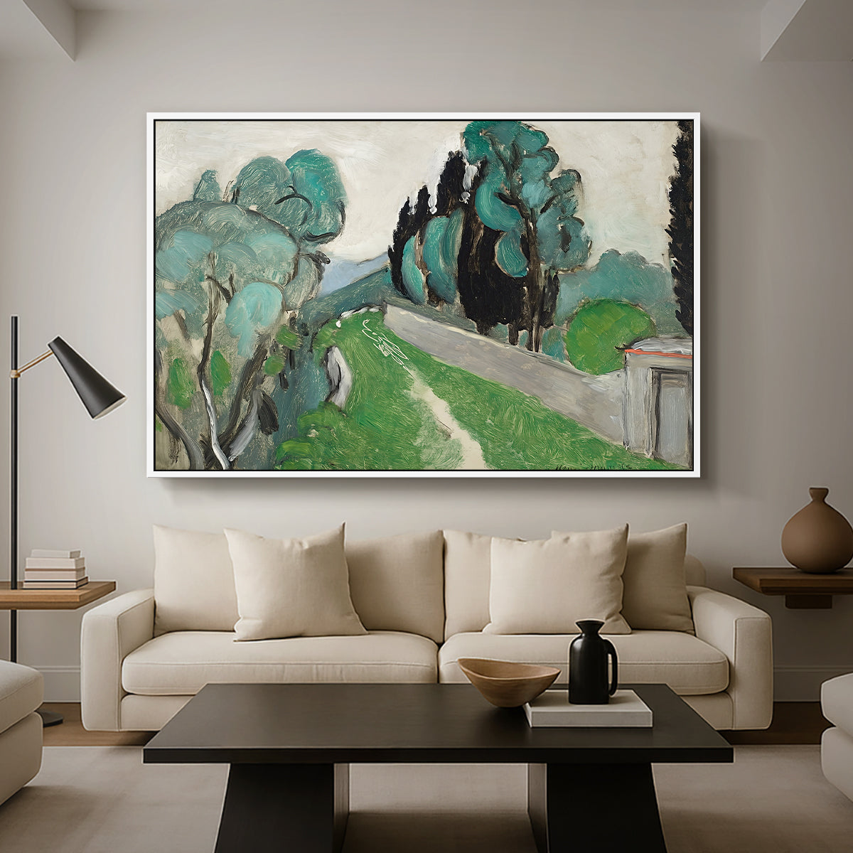 Landscape with Cypresses and Olive Trees near Nice, c. 1918 - Floater Framed Canvas Print
