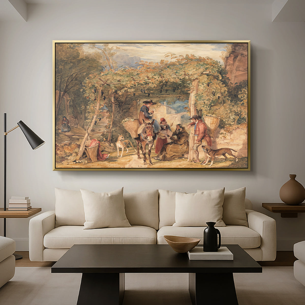 Figures and Animals in a Vineyard, c. 1829 - Floater Framed Canvas Print