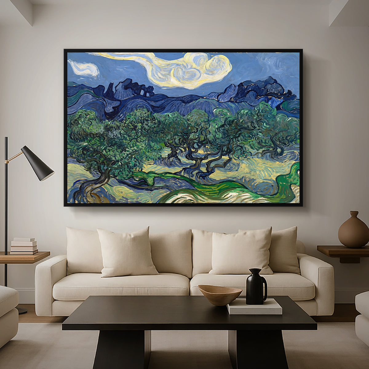 Olive Trees with the Alpilles in the Background, 1889 - Floater Framed Canvas Print