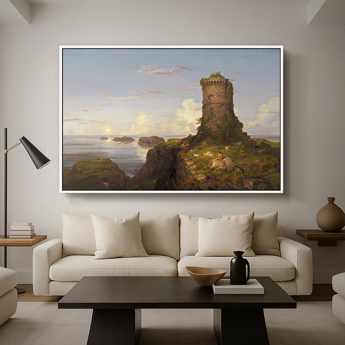 Italian Coast Scene with Ruined Tower, 1838 - Floater Framed Canvas Print