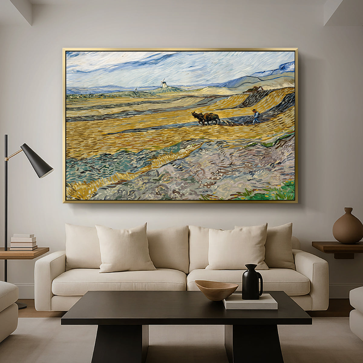 Enclosed Field with Ploughman, 1889 - Floater Framed Canvas Print