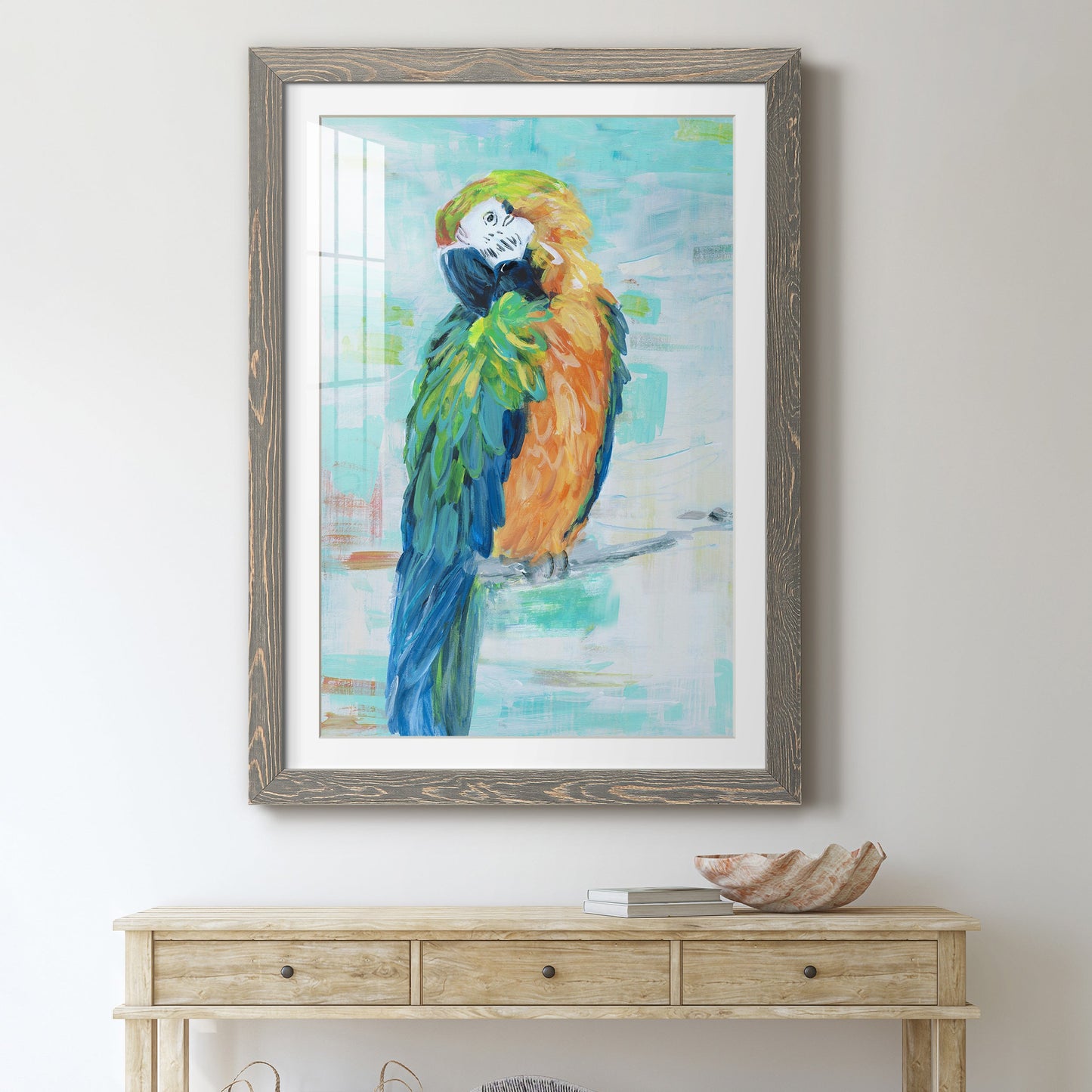 Island Parrot II - Premium Framed Print - Distressed Barnwood Frame - Ready to Hang