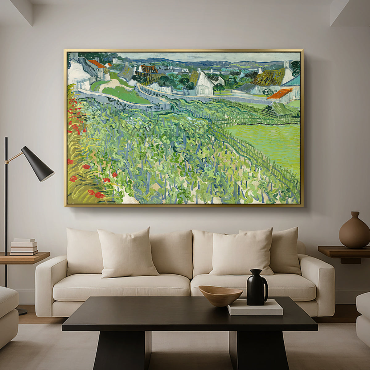 Vineyards at Auvers, 1890 - Floater Framed Canvas Print