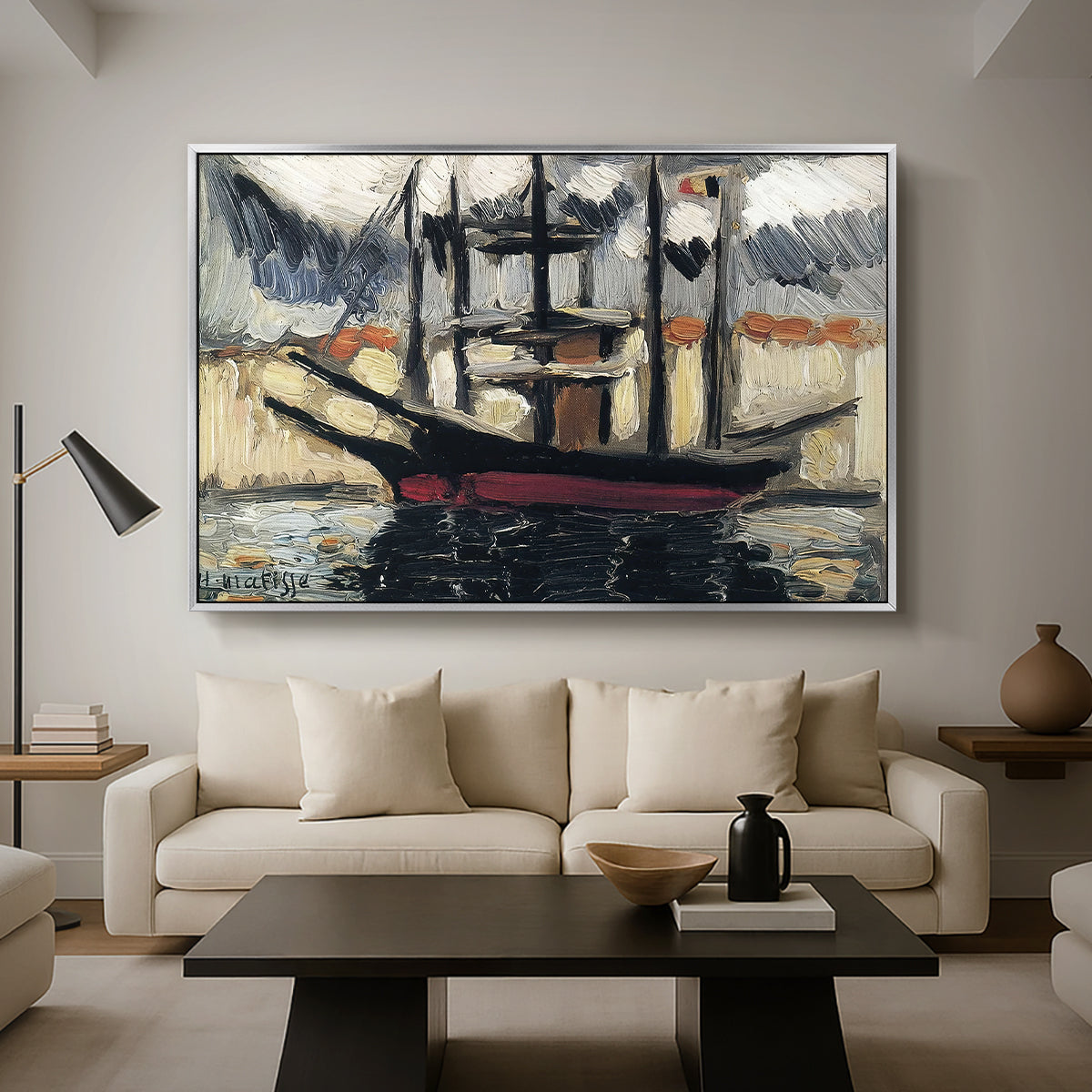 Two Boats Side by Side, Port of Marseilles, c. 1916 - Floater Framed Canvas Print