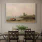 Canvas art print featuring a small boat resting on shoreline beside calm water and open sky, showcased as a statement wall artwork