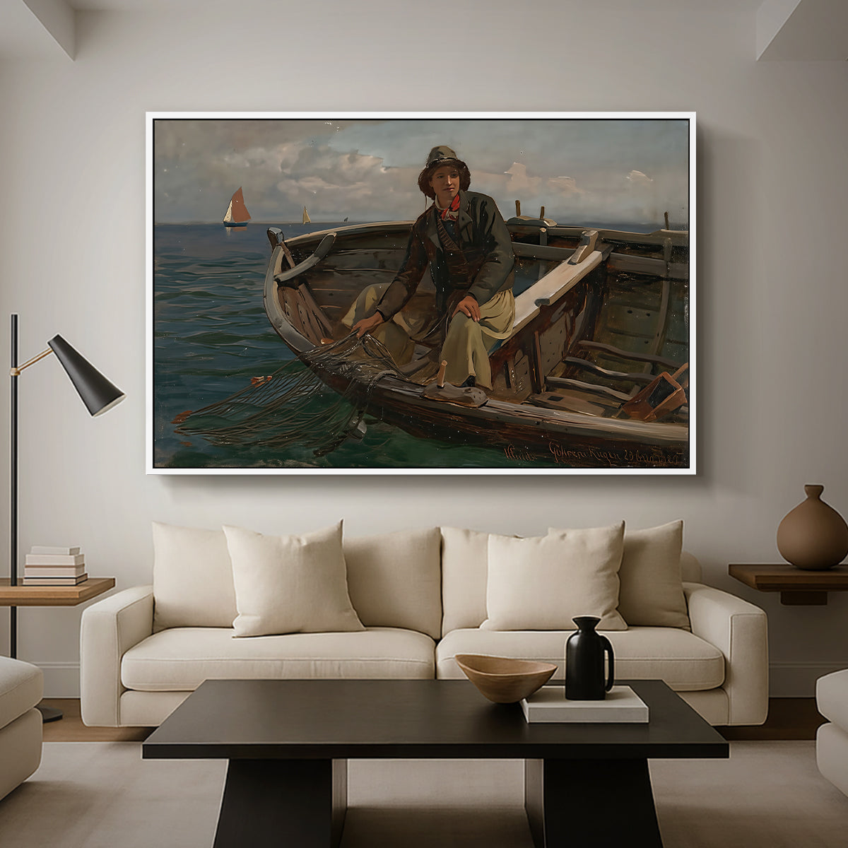 Fishermen from Rügen, 1882 - Floater Framed Canvas Print