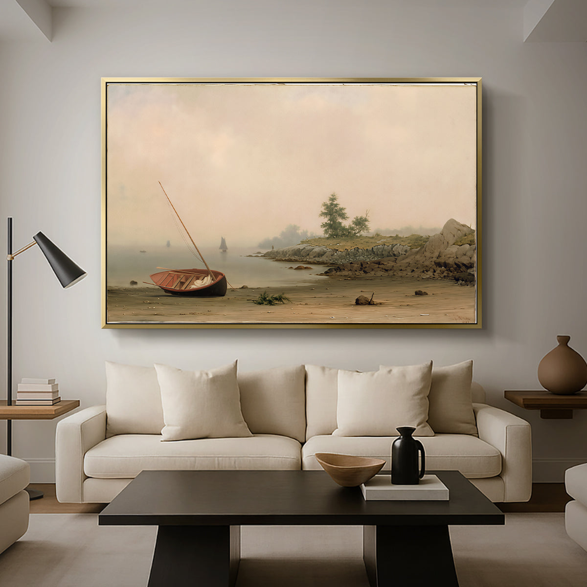 The Stranded Boat, 1863 - Floater Framed Canvas Print