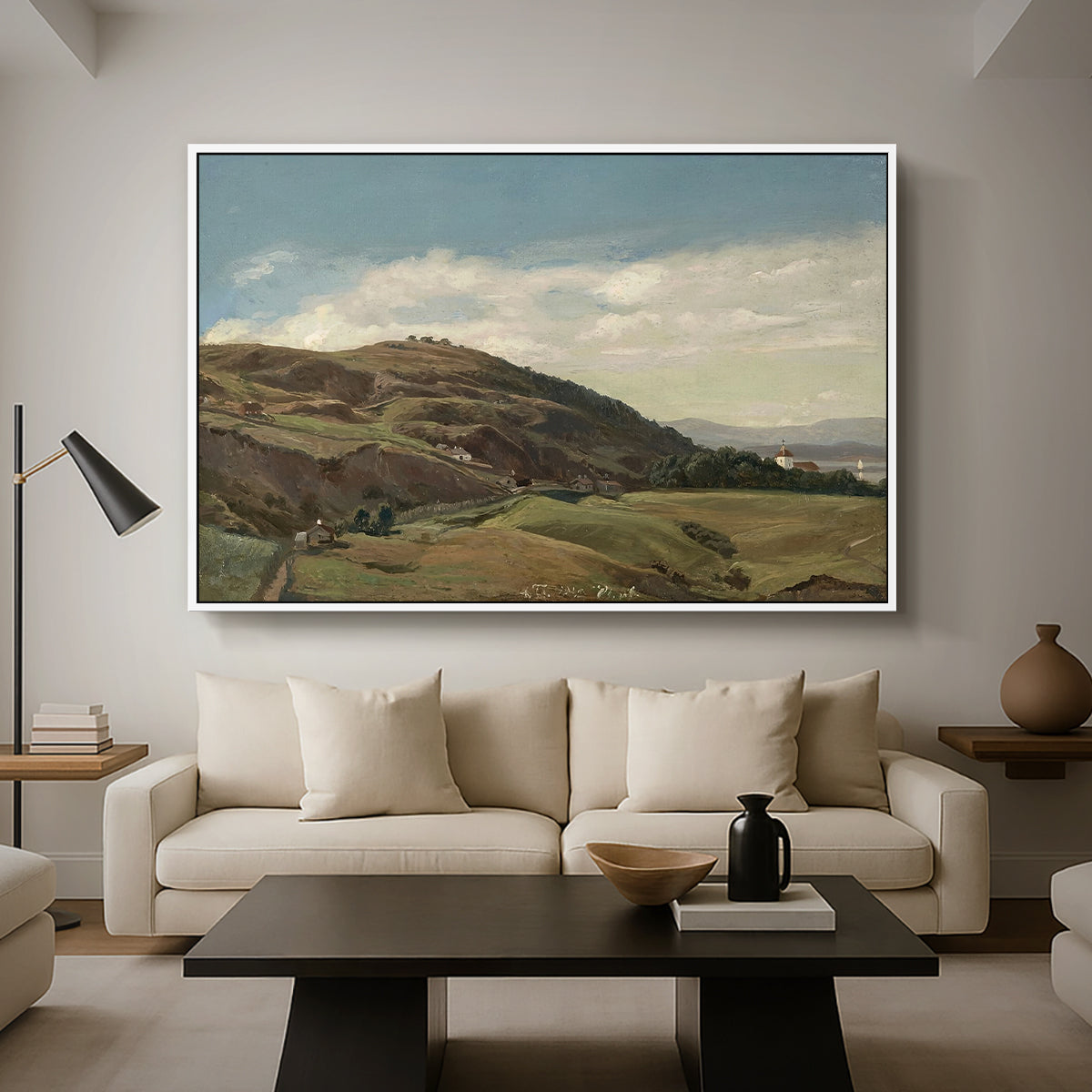 Ekeberg and Oslo Church, 1852 - Floater Framed Canvas Print