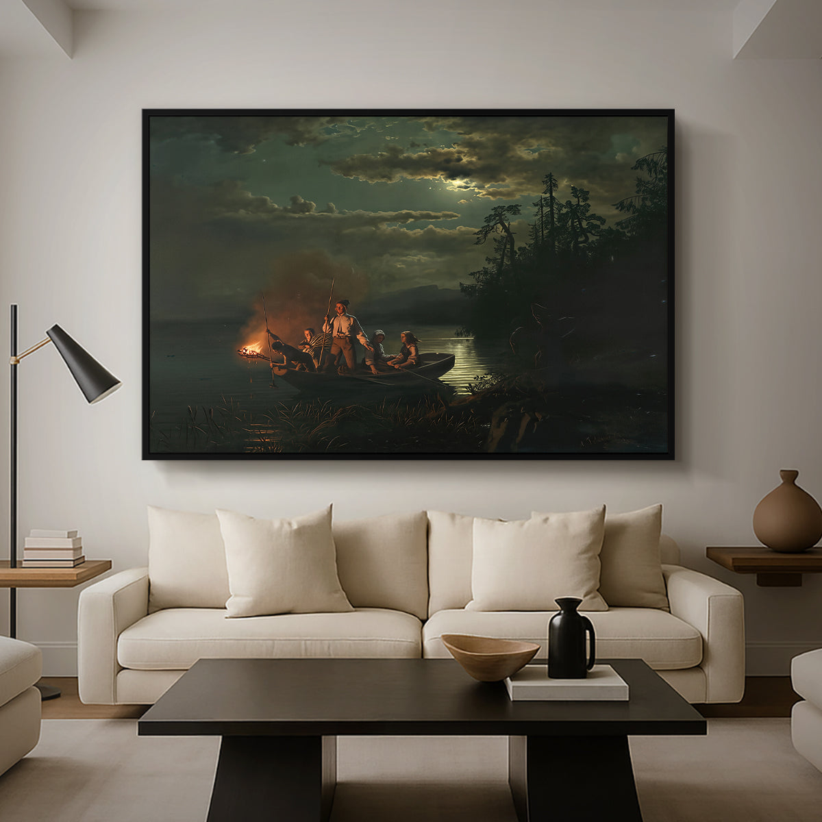 Spear Fishing on Lake Krøderen, 1851 - Floater Framed Canvas Print