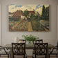 Canvas art print featuring a flower garden with plants and building in structured outdoor setting, showcased as a statement wall artwork